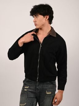 Odette - Black Cotton Twill Solid Jacket for Men