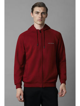 Louis Philippe - Men Maroon Solid Hooded Hoodie