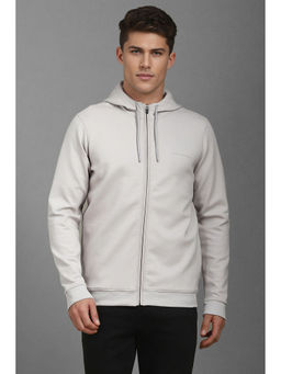 Louis Philippe - Men Grey Solid Hooded Hoodie