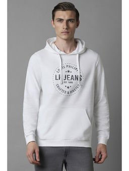 Louis Philippe - Men White Printed Hooded Sweatshirt