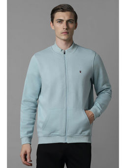 Louis Philippe - Men Blue Solid High Neck Sweatshirt