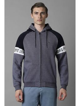Louis Philippe - Men Grey Colorblock Hooded Hoodie
