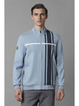 Louis Philippe - Men Blue Stripes High Neck Sweatshirt