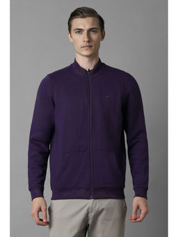 Louis Philippe - Men Purple Solid High Neck Sweatshirt