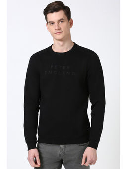 Peter England - Men Black Solid Crew Neck Sweatshirt