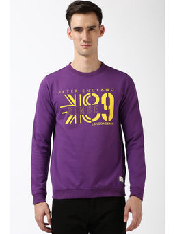 Peter England - Men Purple Printed Crew Neck Sweatshirt