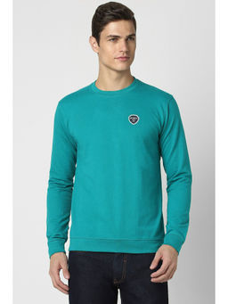 Peter England - Men Teal Solid Round Neck Sweatshirt