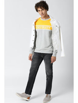 Peter England - Men Grey Colorblock Round Neck Sweatshirt