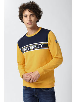 Peter England - Men Yellow Colorblock Round Neck Sweatshirt