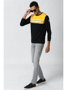 Peter England - Men Black Colorblock Round Neck Sweatshirt