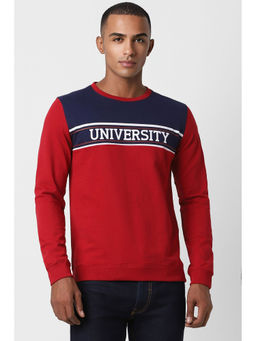 Peter England - Men Red Colorblock Round Neck Sweatshirt