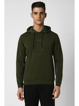 Van Heusen - Men Olive Solid Hooded Hoodie