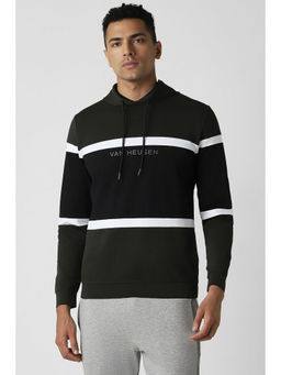 Van Heusen - Men Green Stripes Hooded Hoodie