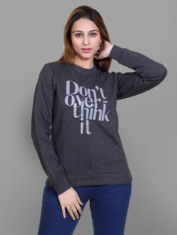 Club York - Women's Anthra Grey Full Sleeve Typography Print Round Neck Sweatshirt
