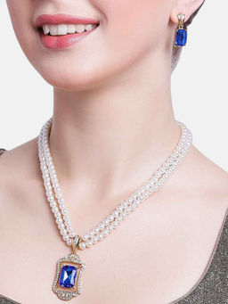 Estele - Gold Plated Sophisticated Pearl Jewellery Set with Amethyst Stone for Women