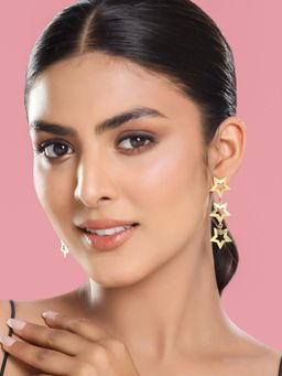 VIRAASI - Glossy Gold Toned Contemporary Star Drop Earrings