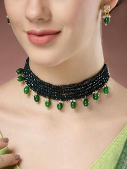 NVR - Women Green Artificial Stone Beads Layered Jewellery Set