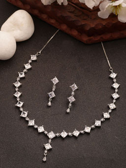NVR - Women Silver-Plated Cubic Zirconia Stone Studded Jewellery Set