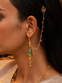 Shaya by CaratLane - 925 Silver Sagai Shor Gold Plated Fishook Drop Earrings with Ear Chain