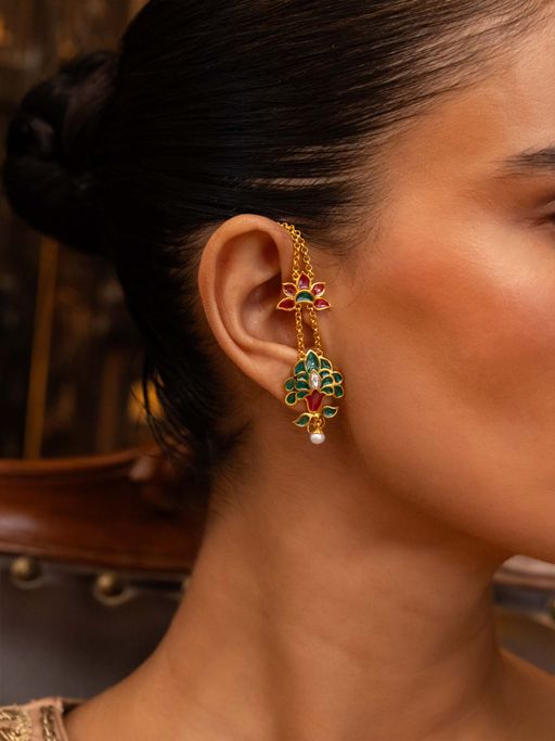 Shaya by CaratLane 925 Silver Shaya by CaratLane Yaadon Ki Baarat Kanauti Drop Earrings with Ear Chain