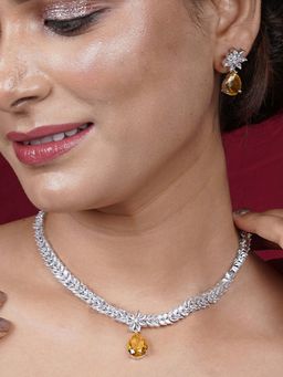 Niscka - Yellow Sapphire American Diamond Studded Necklace Set