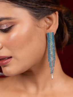 Niscka - Fancy Blue and Green Hanging Tassel Earrings