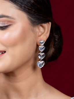 Niscka - Heart-Shaped White Rhine Stone Drop Earrings