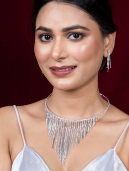 Niscka - Silver-Plated American Diamond Cz Studded Necklace Set