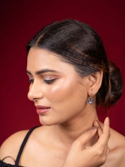 Niscka - Antique Silver-Plated Blue Stone Elegant Drop Earrings