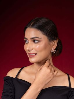 Niscka - Gold-Plated Purple Cz Floral Big Stud Earrings