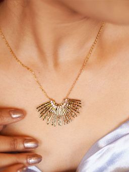 Niscka - Fancy Gold-Plated Spike Ad Studded Pendant Necklace