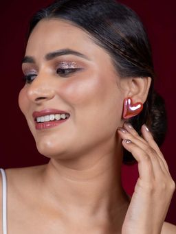 Niscka - Fancy Pink Heart Shape Big Stud Earrings
