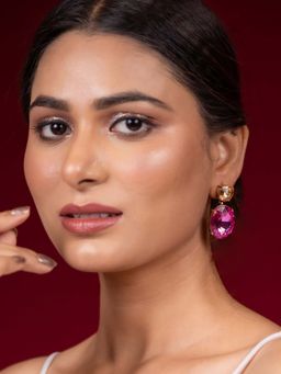 Niscka - Fancy Pink and Brown Cz Studded Drop Earrings