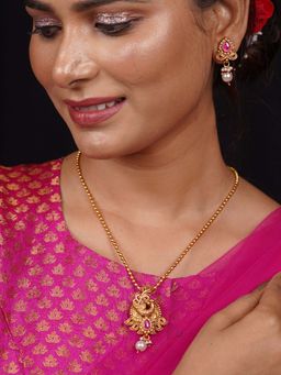 Niscka - 24K Gold-Plated Pink Stone and Pearls Jewellery Set