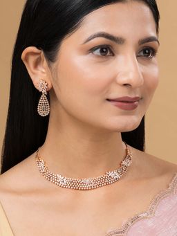 Teejh - Sparkle Cz Stones Rose Gold Plated Necklace Set