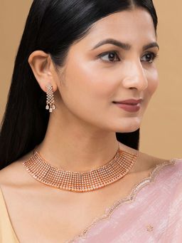 Teejh - Rhine Stone Rani Cz Stones Rose Gold Plated Necklace Set