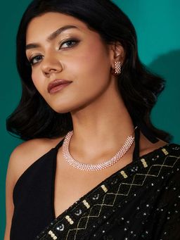 Teejh - Shimmering Shakti Cz Stones Rose Gold Plated Necklace Set