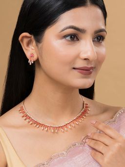 Teejh - Madhur Mantra Cz Stones Rose Gold Plated Necklace Set