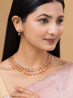 Teejh - Divine Dazzle Cz Stones Rose Gold Plated Necklace Set