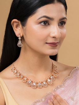 Teejh - Chandni Charisma Cz Stones Rose Gold Plated Necklace Set