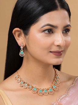 Teejh - Chandni Charisma Turquoise and Rose Gold Plated Cz Stones Necklace Set