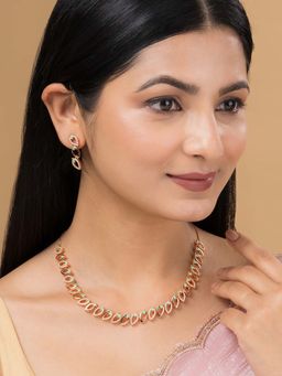 Teejh - Lalitha Luster Seab Blue and Rose Gold Plated Cz Stones Necklace Set