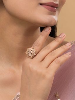 Teejh - Royal Radiance Cz Stones Rose Gold Plated Ring