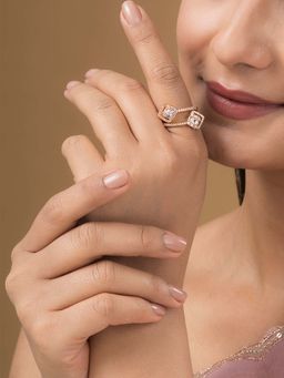 Teejh - Jewel Of Jodhpur Cz Stones Rose Gold Plated Ring
