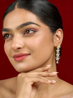 Teejh - Zivaah Gold Plated White Stone Drop Earrings