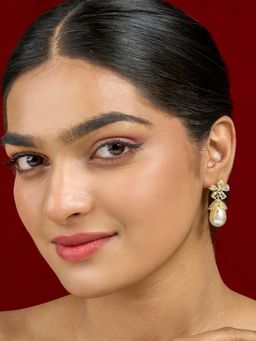 Teejh - Almaz Gold Plated White Pearl Drop Earrings