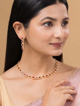 Teejh - Elysia Gold Plated Red Stone Necklace Set