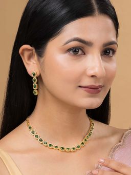 Teejh - Elysia Gold Plated Green Stone Necklace Set