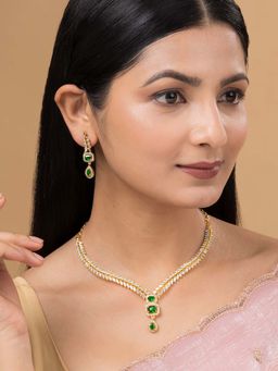 Teejh - Sparky Gold Plated Green Cz Stone Necklace Set
