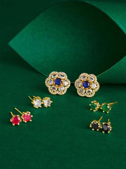 Teejh - Floral Multi-Color Gold Plated Interchangeable Stud Earrings